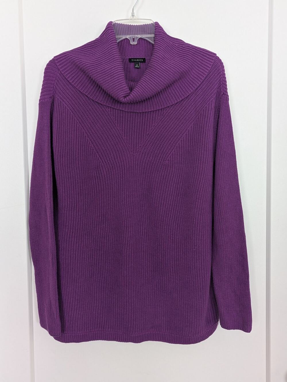 Talbots Purple Cowl Neck Sweater M Cotton Modal Chunky Ribbed Knit